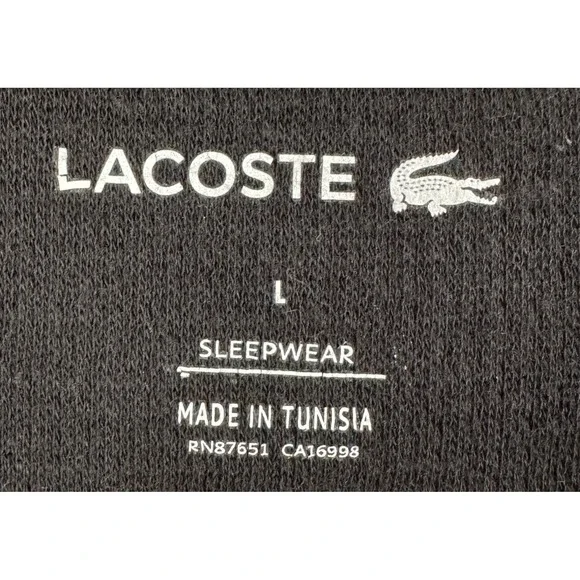 Lacoste Sweatshirt Sleepwear Men Large Black Crew Neck Thermal Waffle Knit Logo